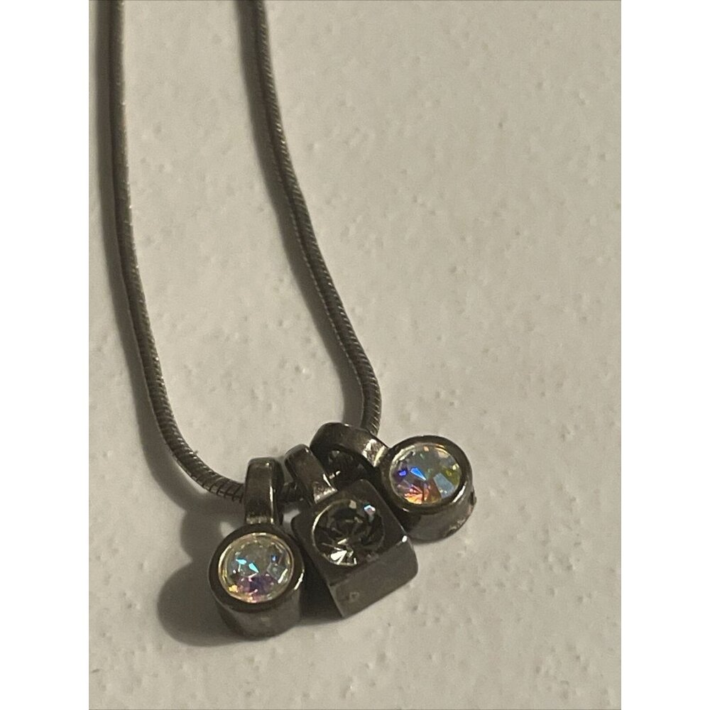 Premier Designs Pendant Necklace Silver Tone Aurora Borealis Rhinestones Read